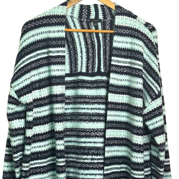 Talbots Size Large Blue Fair Isle Open Front Cardigan Sweater - Picture 3 of 8